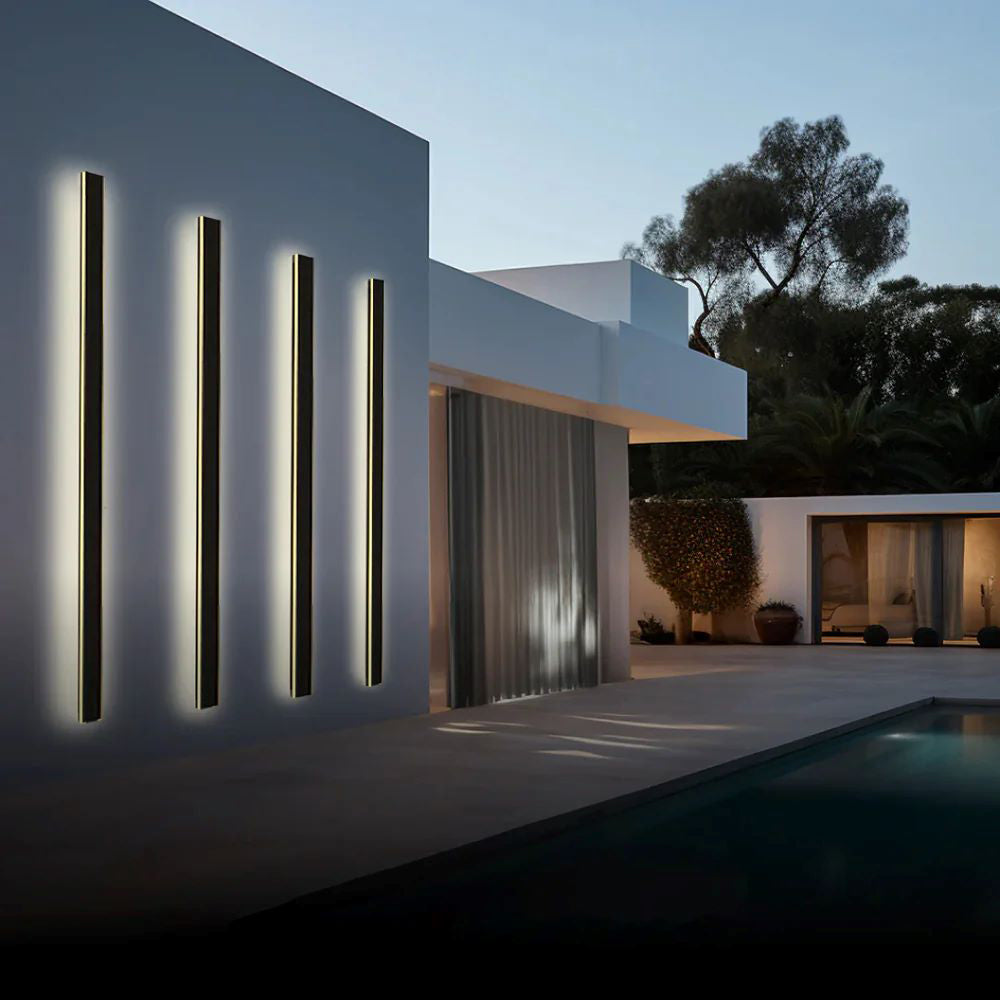 Linear LED outdoor wall lamp black IP65, minimalist design for garden and corridor