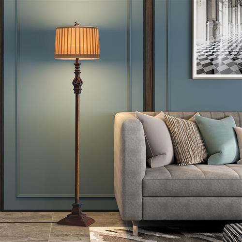 Vintage standing floor lamp brown resin and fabric shade 150cm tall