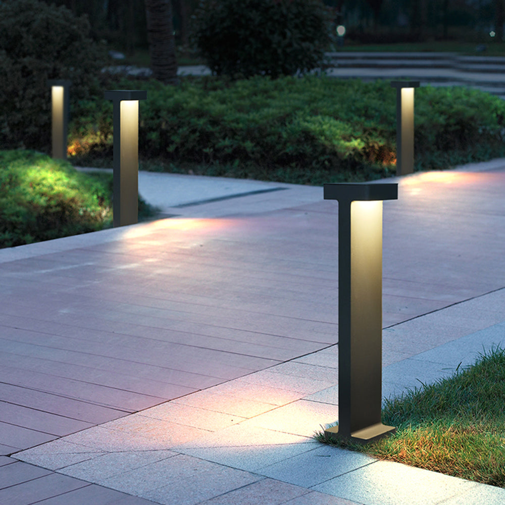 Solar path lights T-shaped black metal outdoor garden walkway lighting