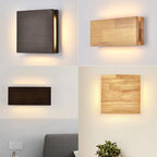 LED wall light Japanese wooden square rectangle rubberwood minimalist design