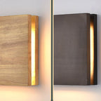 LED wall light Japanese wooden square rectangle rubberwood minimalist design