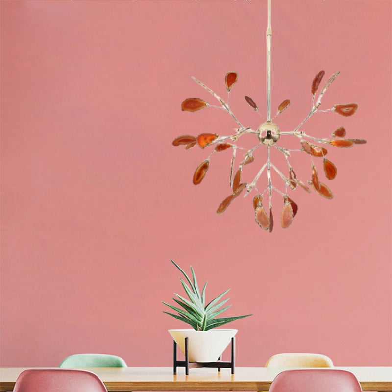 Branch-style glass chandelier with adjustable suspension and metal arms, three sizes