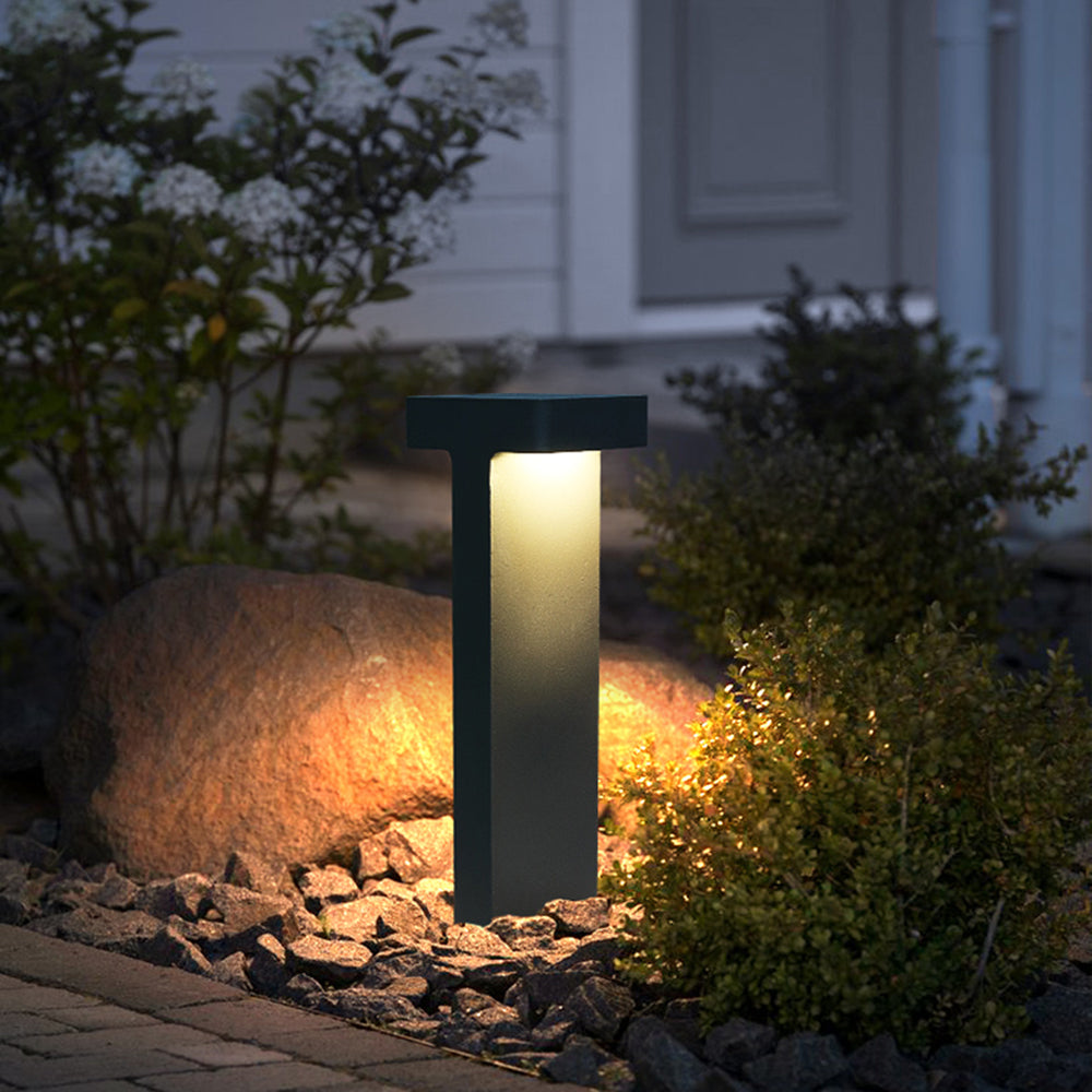 Solar path lights T-shaped black metal outdoor garden walkway lighting