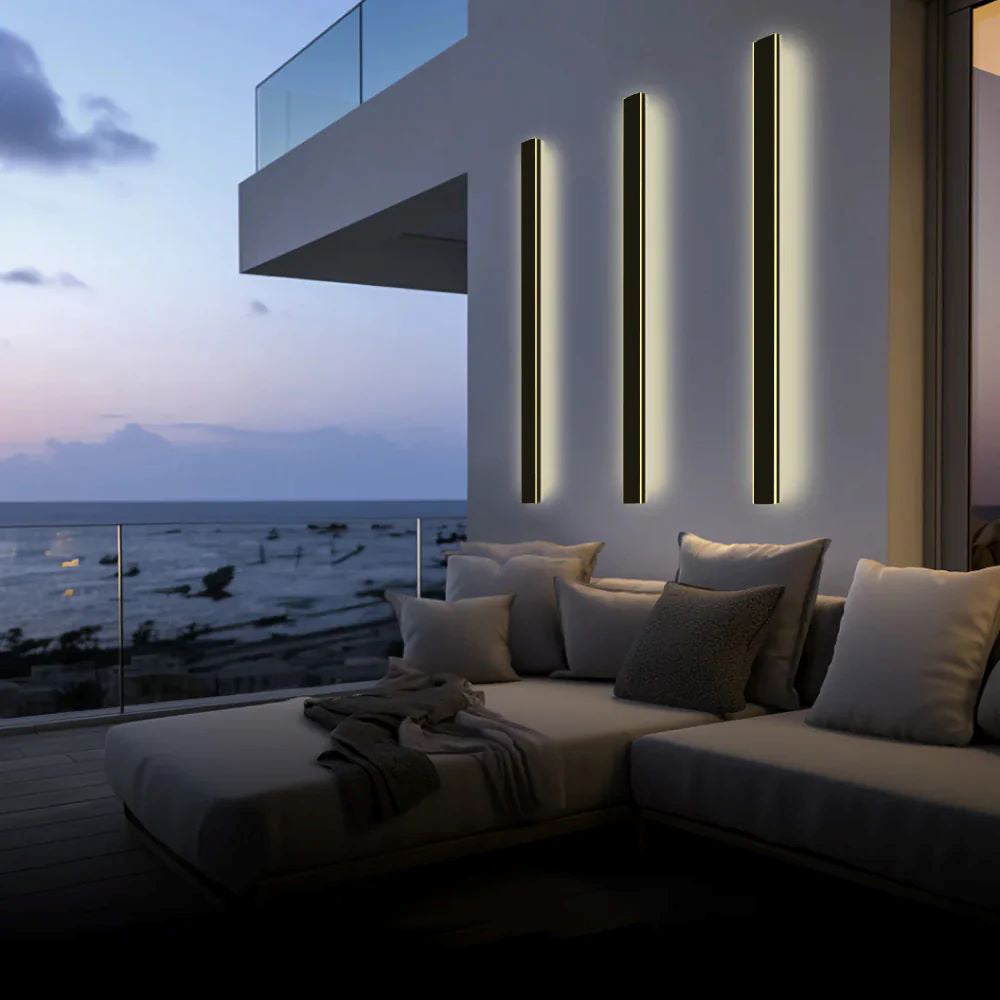 Linear LED outdoor wall lamp black IP65, minimalist design for garden and corridor