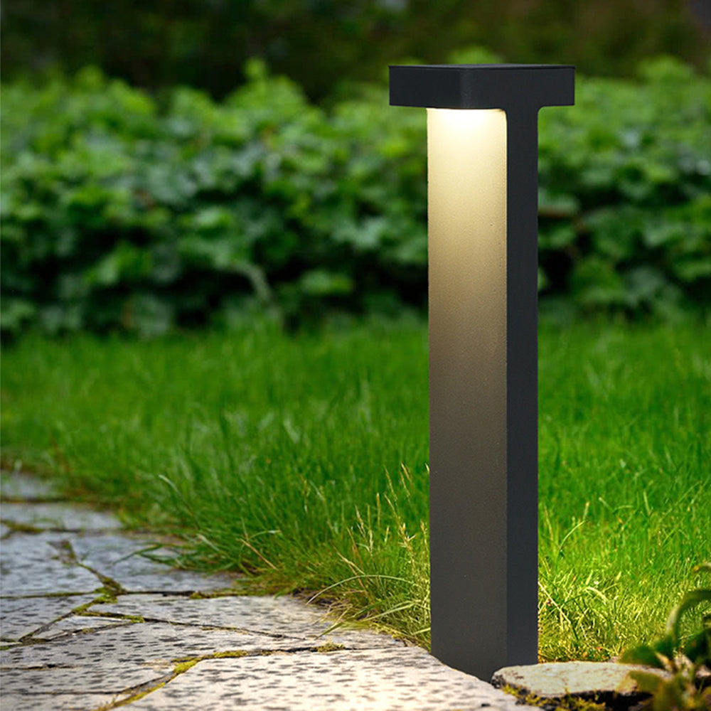 Solar path lights T-shaped black metal outdoor garden walkway lighting