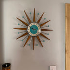 Mid-Century Handmade Wall Clock | Retro Sunburst, Silent Battery