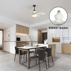 2-in-1 dimmable socket fan E26 E27 with remote control, LED ceiling fan