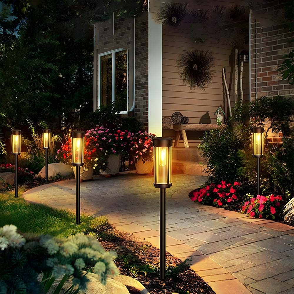 Solar path lights IP65 waterproof garden stake, dusk to dawn sensor, warm white LED