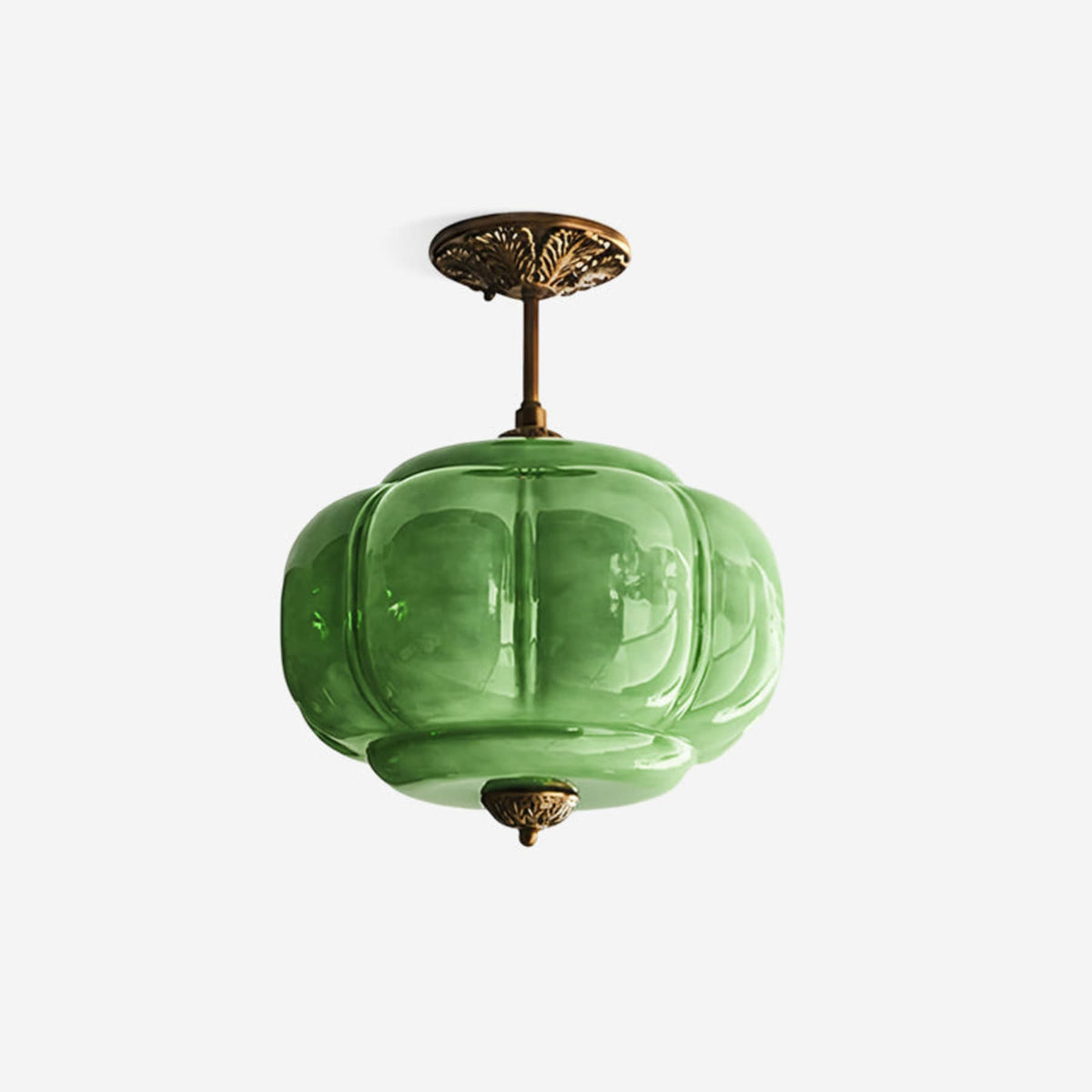Semi-flush ceiling light wrought iron and glass with tri-color LED, traditional style