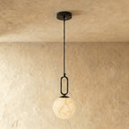 Marble pendant light warm LED glow, minimalist natural stone hardwired ceiling fixture