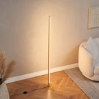 Minimalist metal floor lamp with tri-color dimming, slim aluminum design for living room