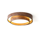 Flush mount ceiling light with walnut wood finish and multi-color LED, modern low-profile design