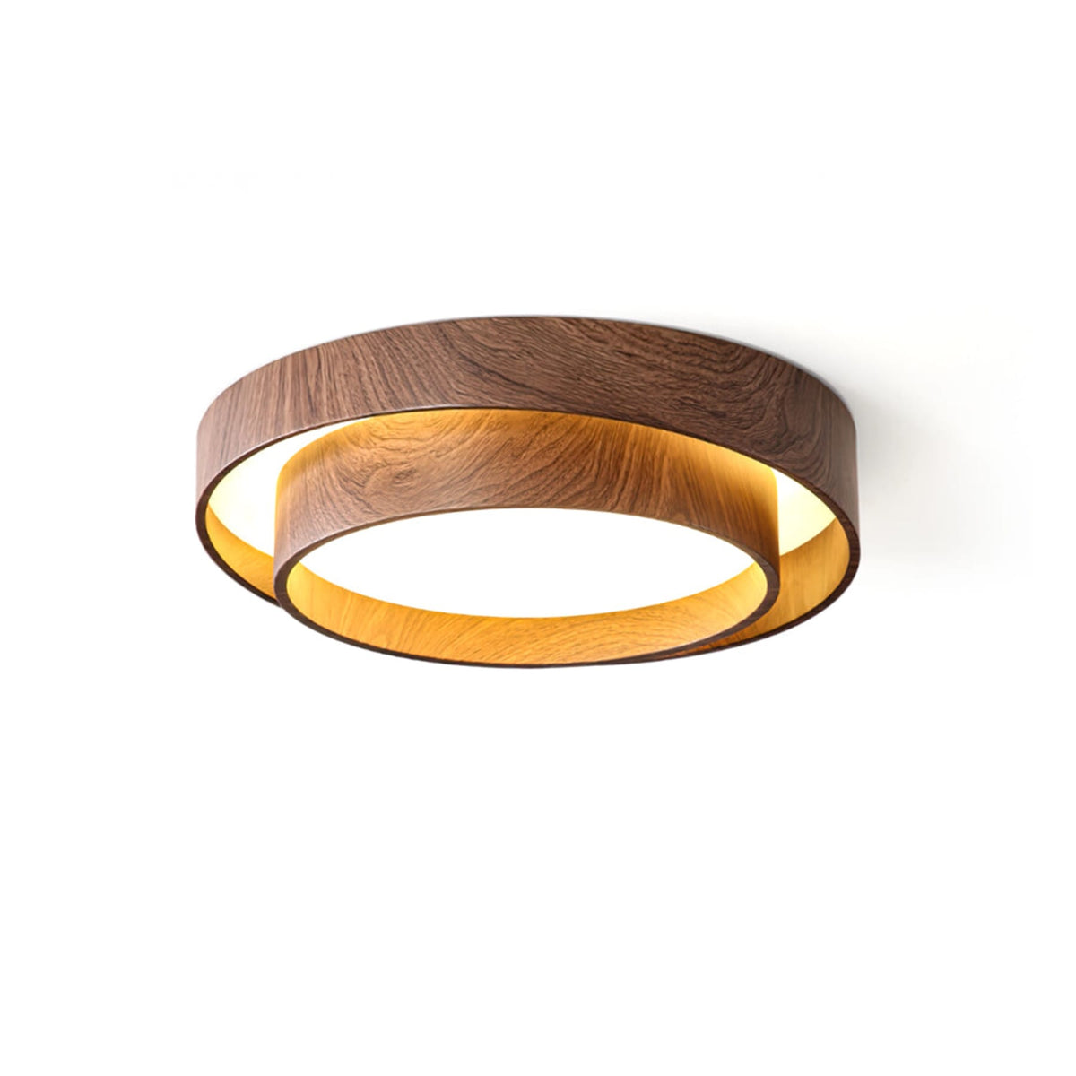 Flush mount ceiling light with walnut wood finish and multi-color LED, modern low-profile design