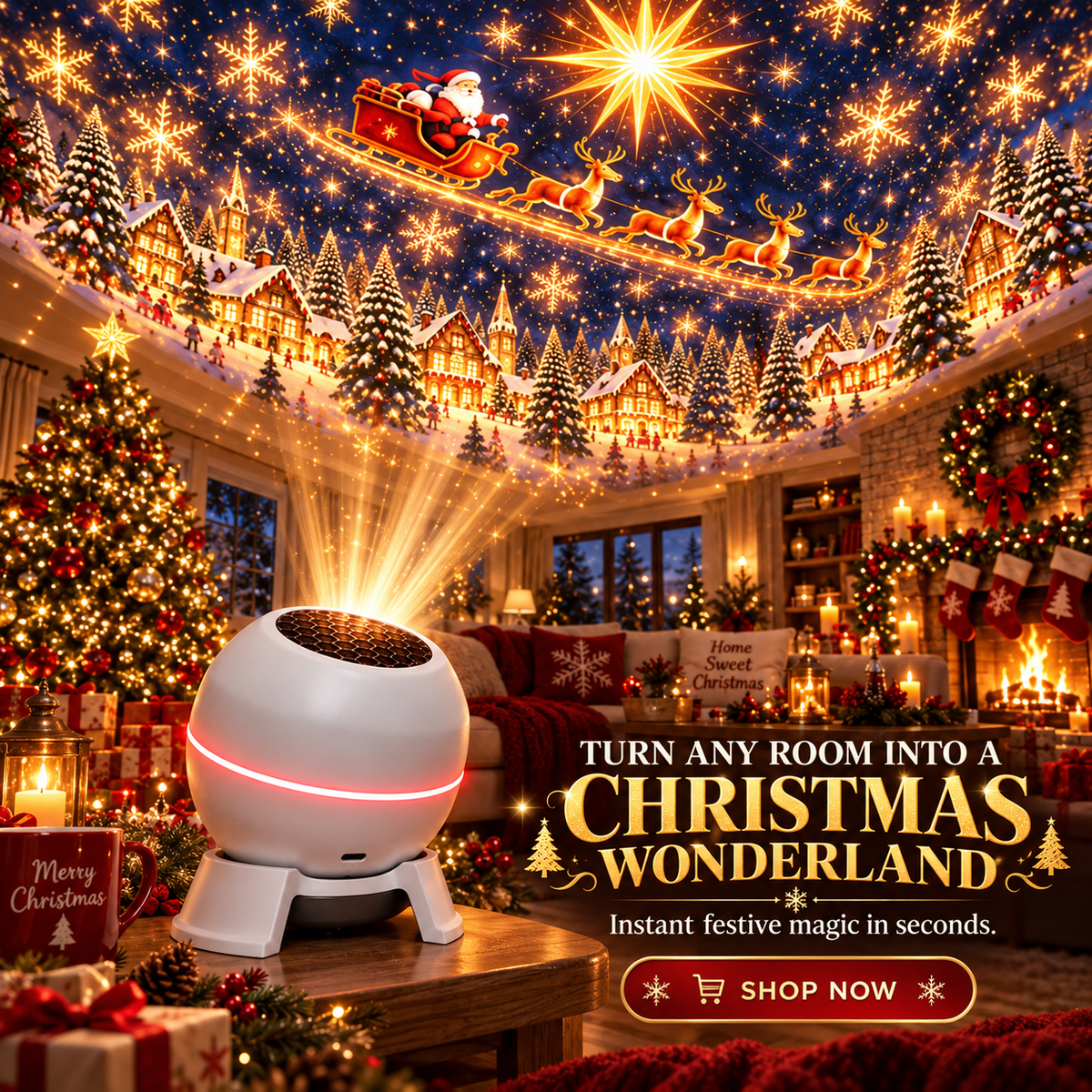Christmas Light Projector Moving Stars | USB Powered, Indoor, White
