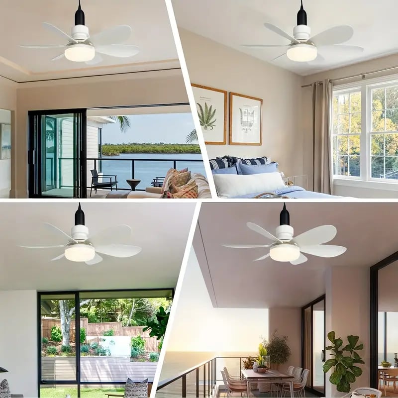 2-in-1 dimmable socket fan E26 E27 with remote control, LED ceiling fan
