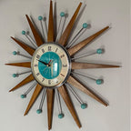 Mid-Century Handmade Wall Clock | Retro Sunburst, Silent Battery