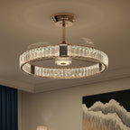 DC ceiling fan with LED light, gold crystal chandelier design, 60cm, 6 speeds with remote control