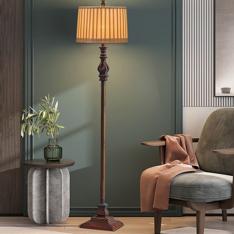 Vintage standing floor lamp brown resin and fabric shade 150cm tall