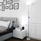 Floor lamp with cup-shaped acrylic shade and metal pole, minimalist multi-colour design