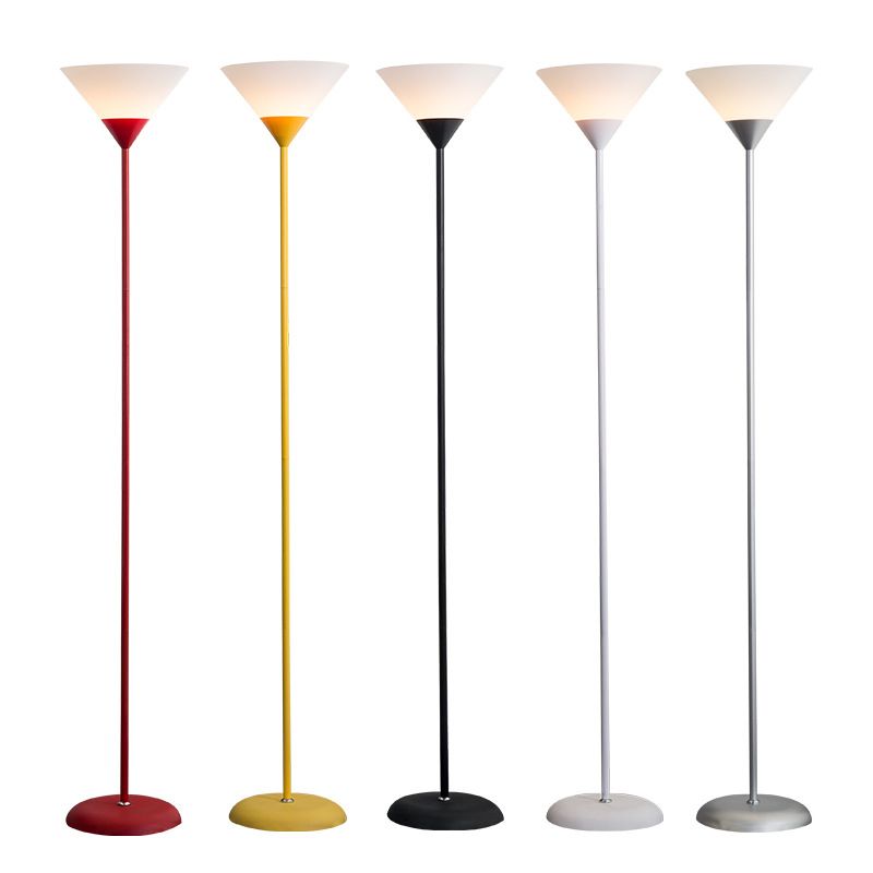 Floor lamp with cup-shaped acrylic shade and metal pole, minimalist multi-colour design
