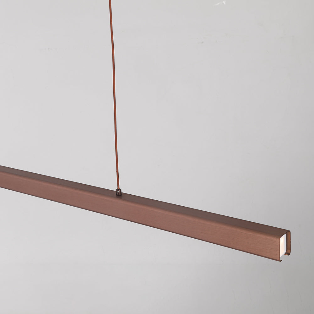 Modern linear LED pendant light in black metal with acrylic shade, dimmable, dining room