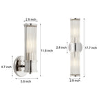 Modern wall lamp with cylindrical ribbed clear glass shade in chrome and gold finish, 1 or 2 light