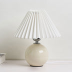 Ceramic table lamp vintage plug-in design with pleated cone shade, minimalist