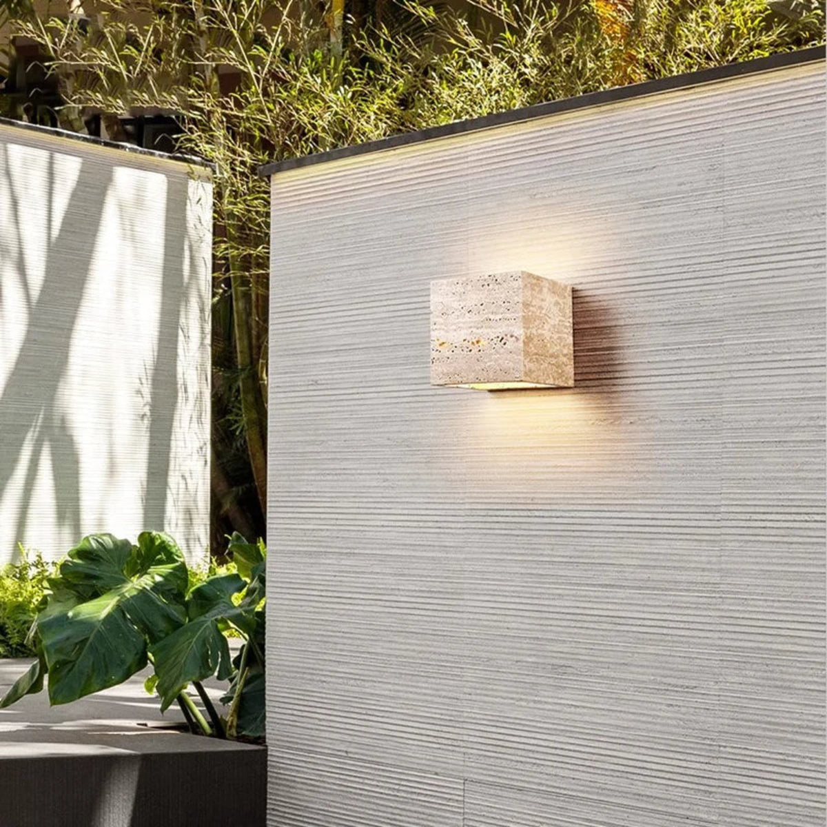 Travertine stone wall light square warm LED hardwired modern indoor sconce