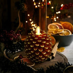 Flameless LED pinecone candles with remote timer and warm white flicker effect