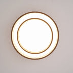 Flush mount ceiling light with walnut wood finish and multi-color LED, modern low-profile design