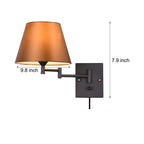 Plug-in swing arm wall lamp with linen shade and black iron frame, warm white E26 LED