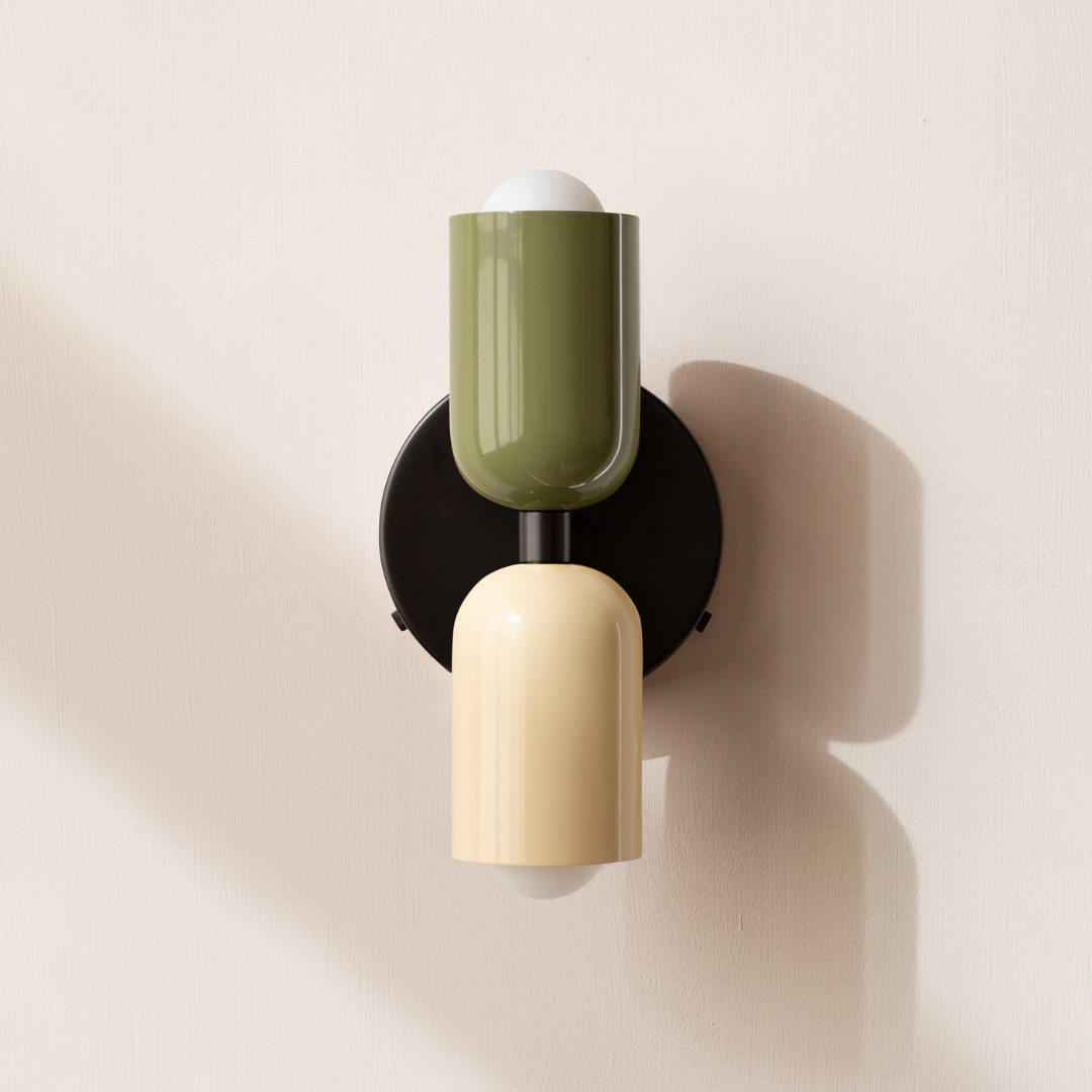 Modern minimalist cylinder LED wall sconce, 2-light iron fixture with warm white glow