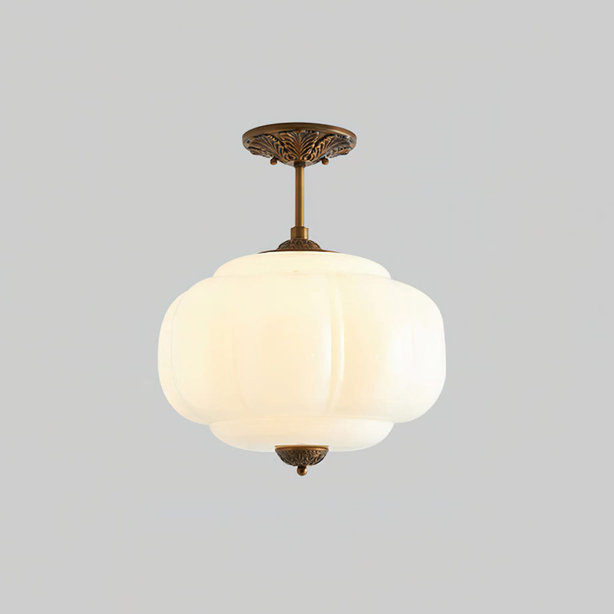 Semi-flush ceiling light wrought iron and glass with tri-color LED, traditional style