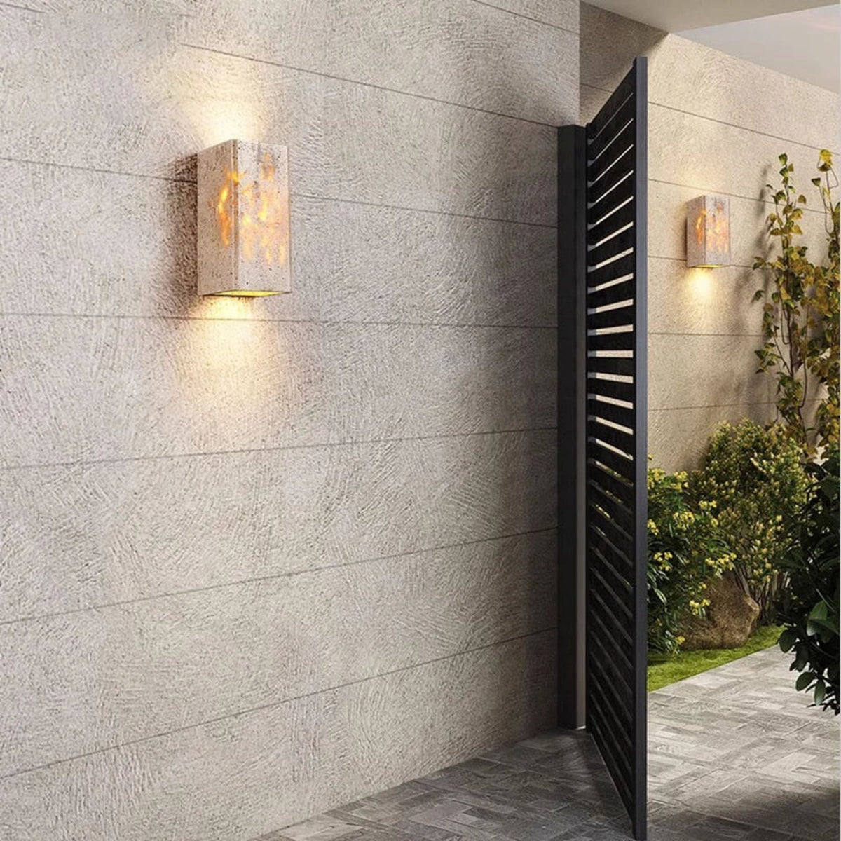 Travertine stone wall light square warm LED hardwired modern indoor sconce