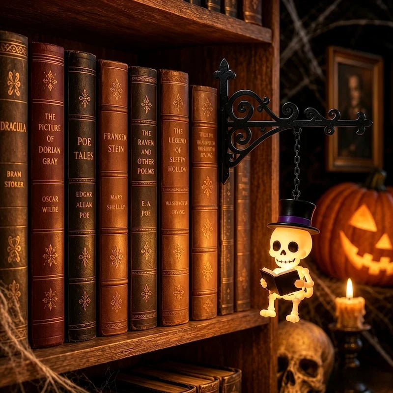 Bookshelf light with decorative mini pendant and wrought iron bracket, warm white cordless