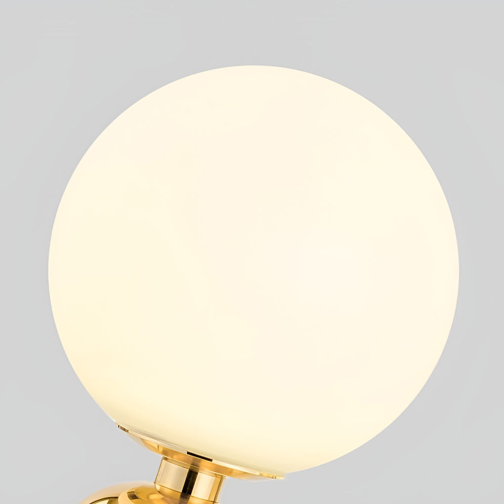 Hand-blown glass table lamp Nordic style, frosted globe on metal base, gold and black finish