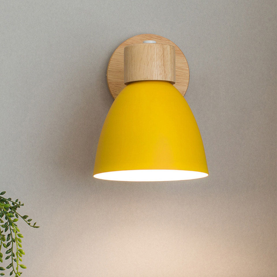 Nina | Wall Sconce | Modern Minimalist LED, Wooden Cone, 1-Light | Iron & Wood