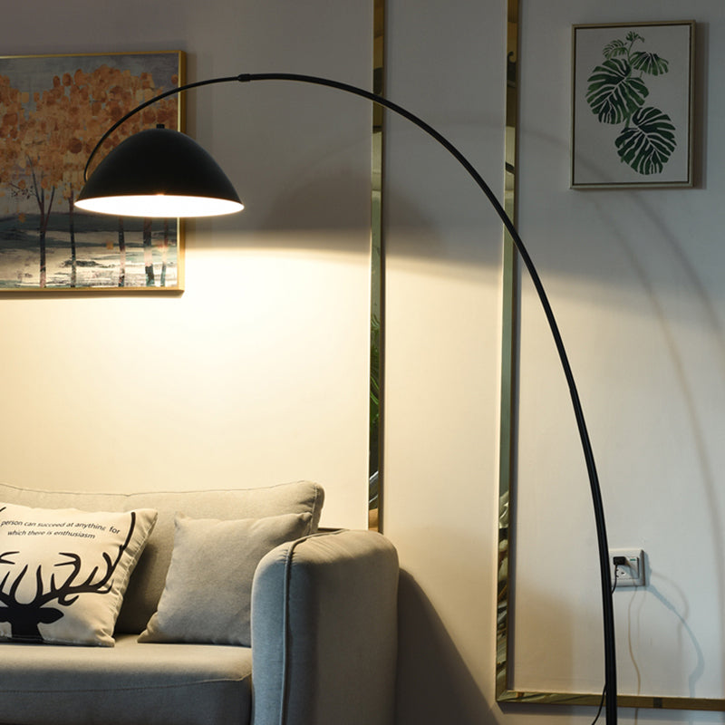 Black metal fishing rod arc floor lamp, modern standing light for living room