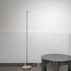 Minimalist linear LED floor lamp in metal and acrylic, modern streamline design, 2 colour options