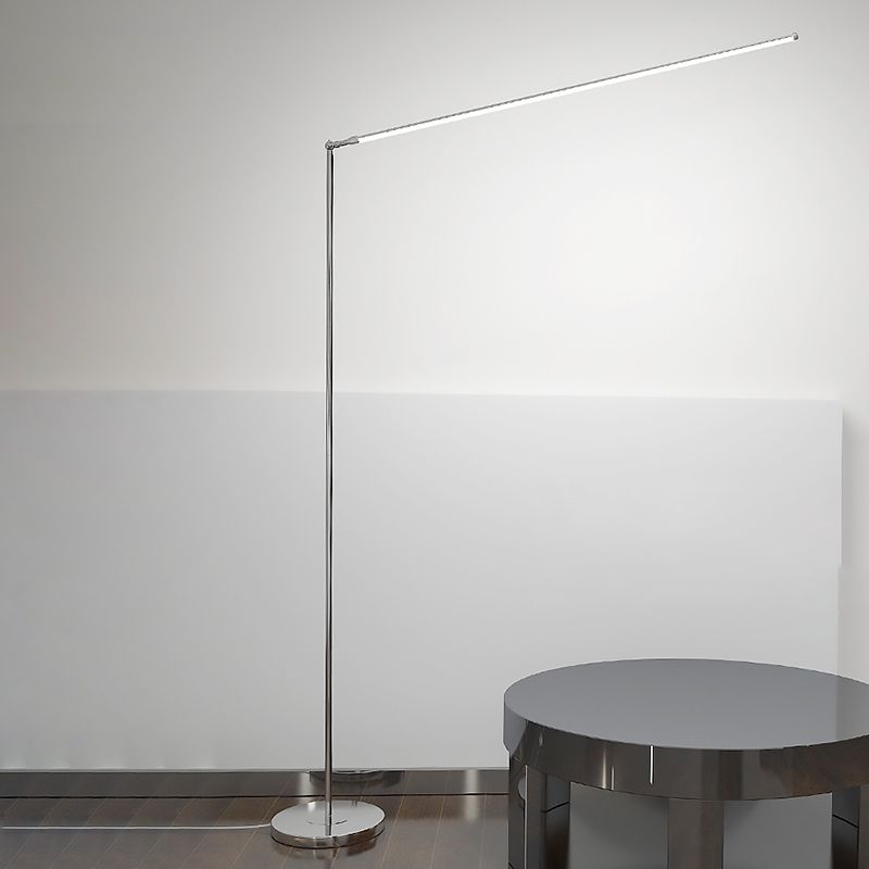Minimalist linear LED floor lamp in metal and acrylic, modern streamline design, 2 colour options
