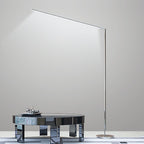 Minimalist linear LED floor lamp in metal and acrylic, modern streamline design, 2 colour options