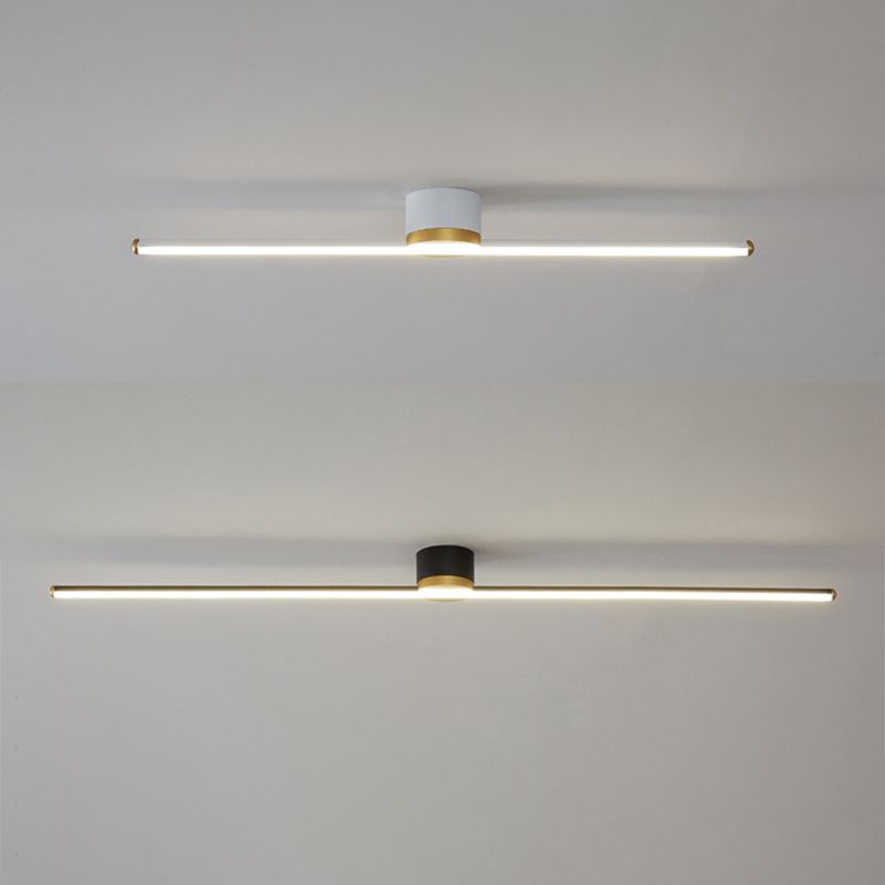 Flush mount ceiling light linear LED for bedroom and living room, sleek metal and silicone gel design