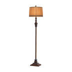 Vintage standing floor lamp brown resin and fabric shade 150cm tall