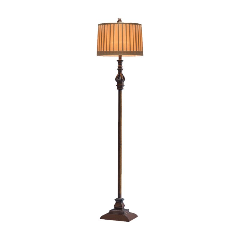 Vintage standing floor lamp brown resin and fabric shade 150cm tall