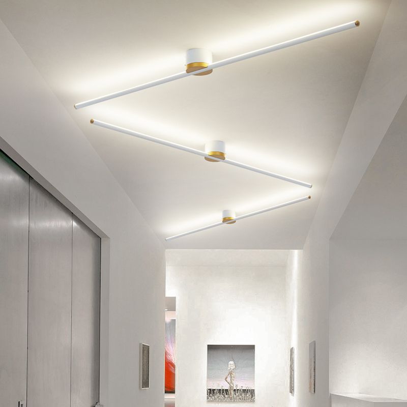 Flush mount ceiling light linear LED for bedroom and living room, sleek metal and silicone gel design