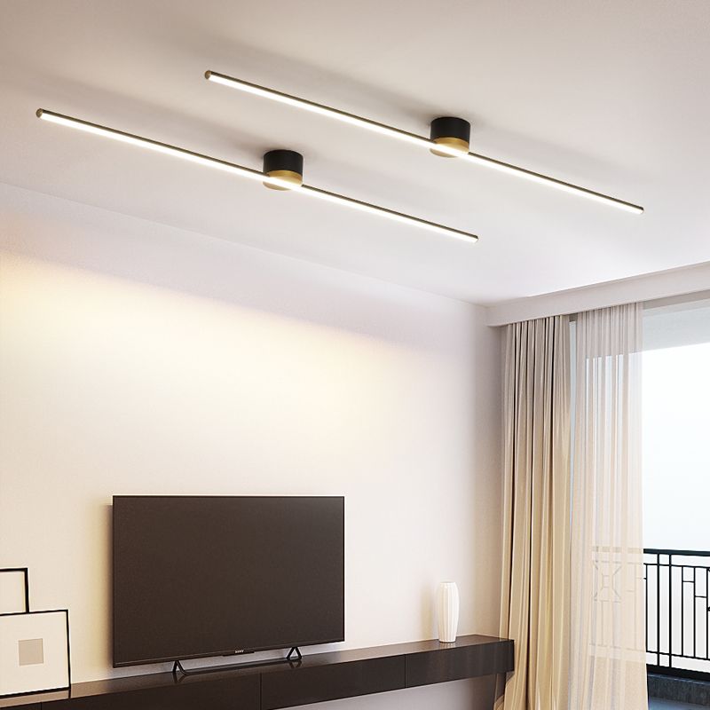 Flush mount ceiling light linear LED for bedroom and living room, sleek metal and silicone gel design