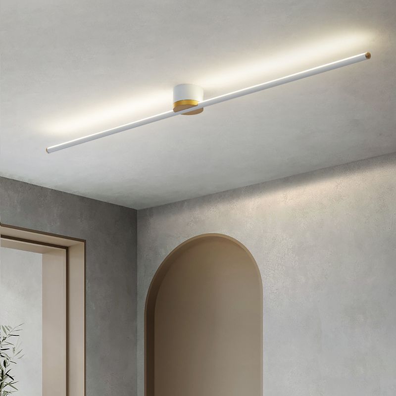 Flush mount ceiling light linear LED for bedroom and living room, sleek metal and silicone gel design