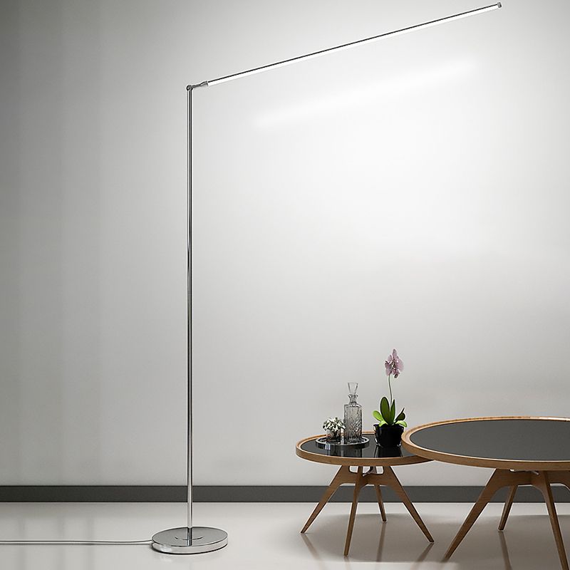 Minimalist linear LED floor lamp in metal and acrylic, modern streamline design, 2 colour options