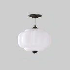 Semi-flush ceiling light wrought iron and glass with tri-color LED, traditional style