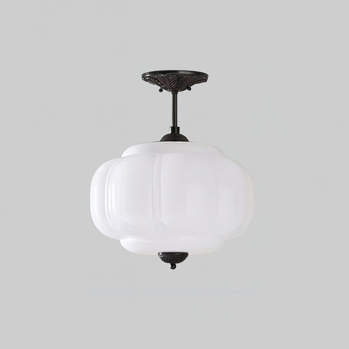 Semi-flush ceiling light wrought iron and glass with tri-color LED, traditional style